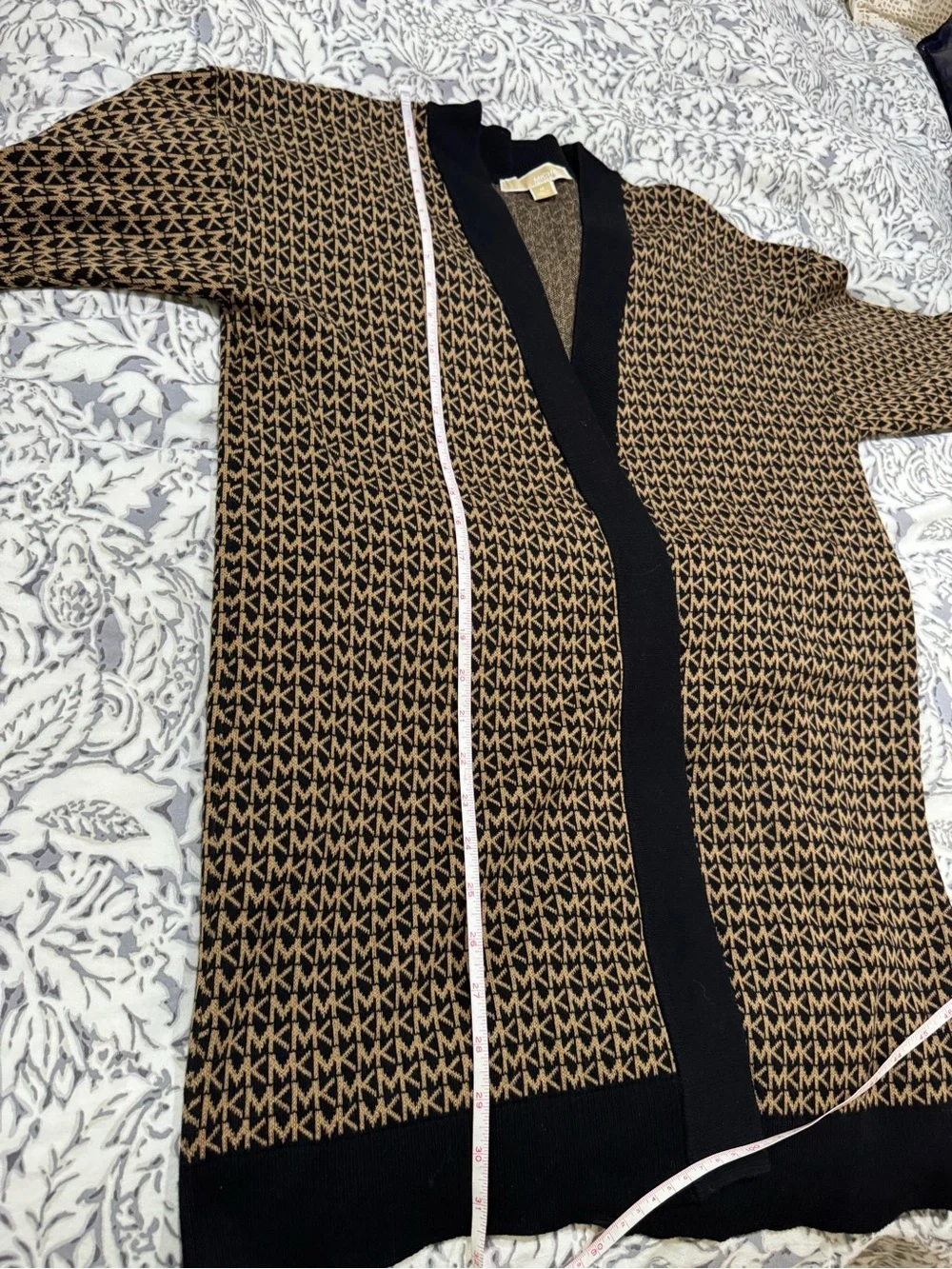 Michael Kors Black & Brown Logo-Pattern Open front cotton blend Cardigan size M